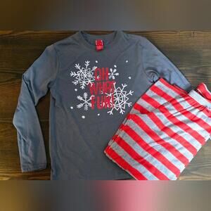 Gray and Red Kids Pajamas with Snowflake Design